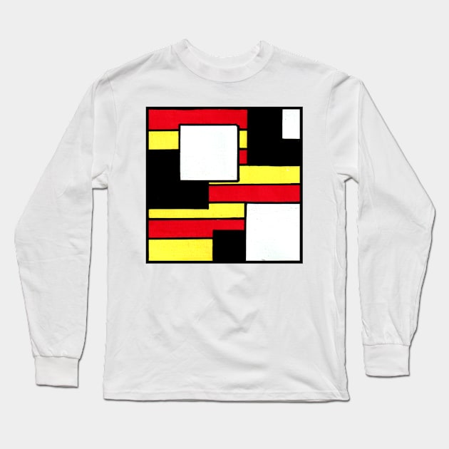 Red Yellow Geometric Abstract Acrylic Painting Long Sleeve T-Shirt by abstractartalex